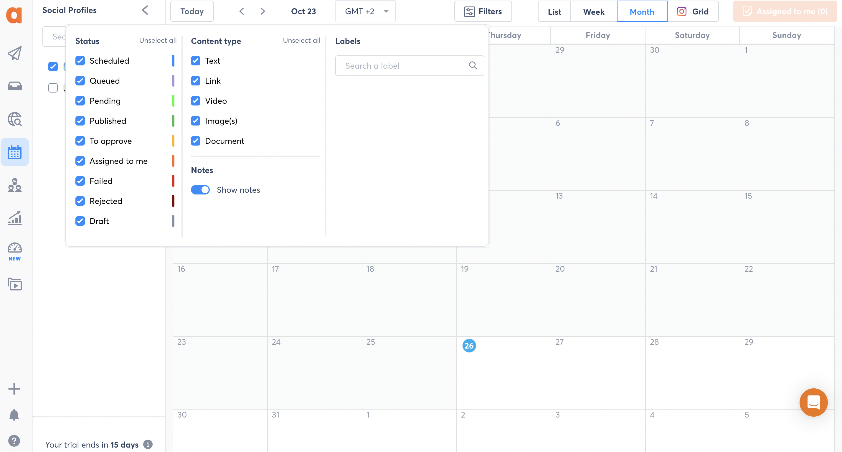 Візуальний календар контенту в AgoraPulse