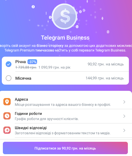 Тарифні плани Telegram