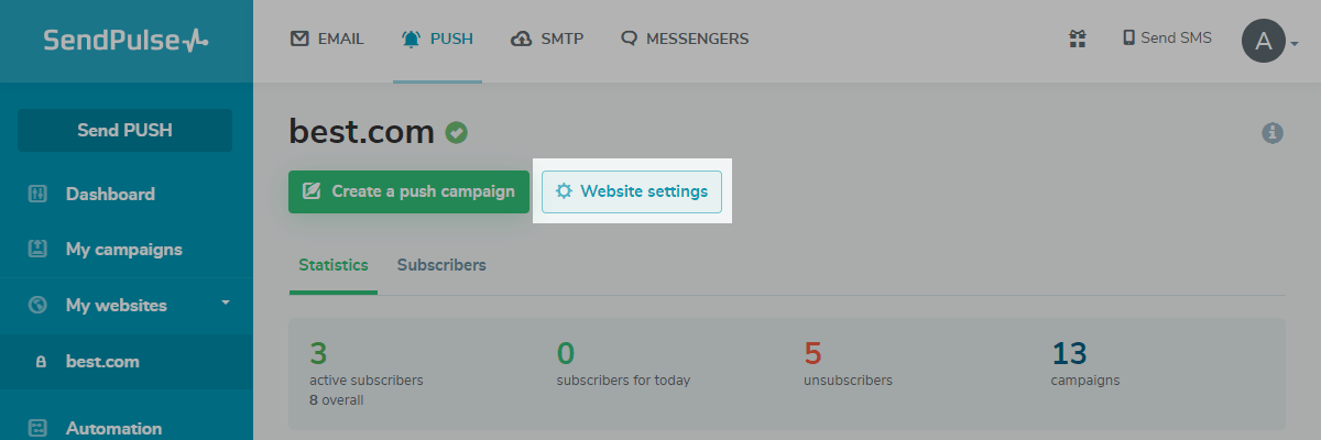 Website settings