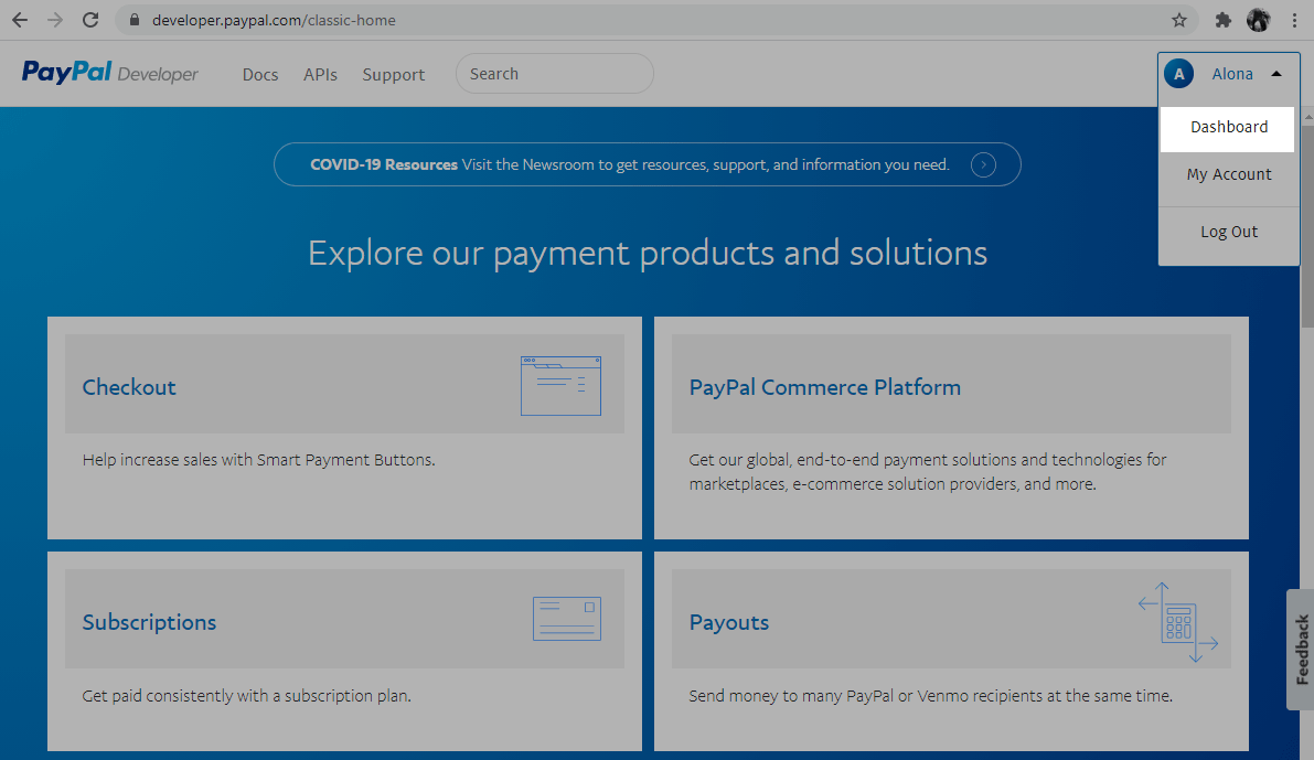 создаем приложение в paypal