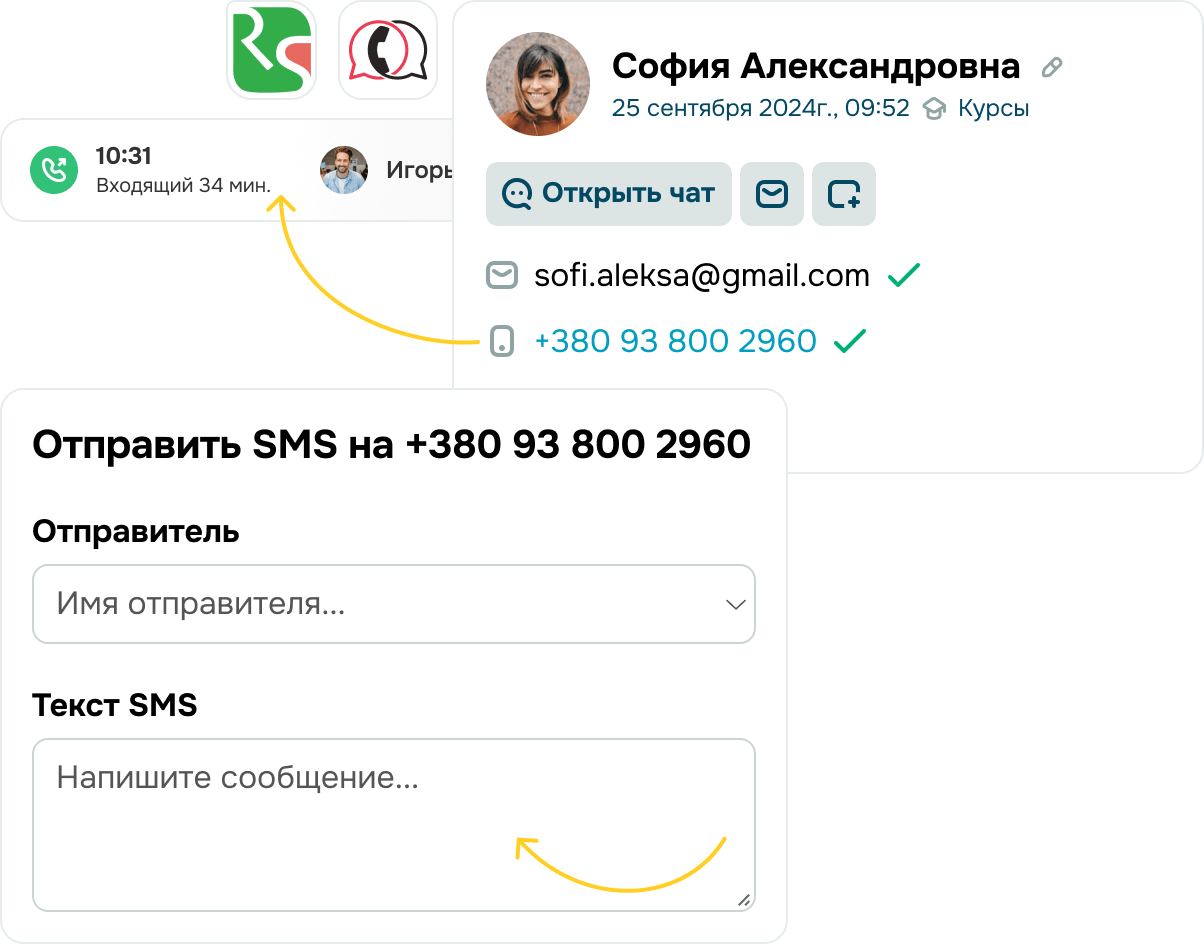Коммуникация с помощью средств телефонии и SMS
