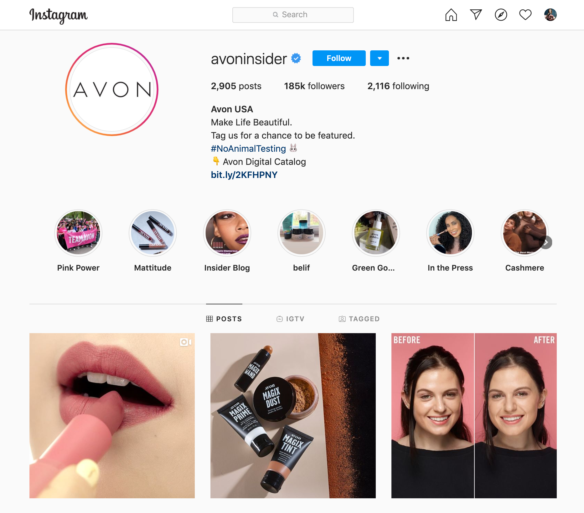 Профиль Avon в Instagram