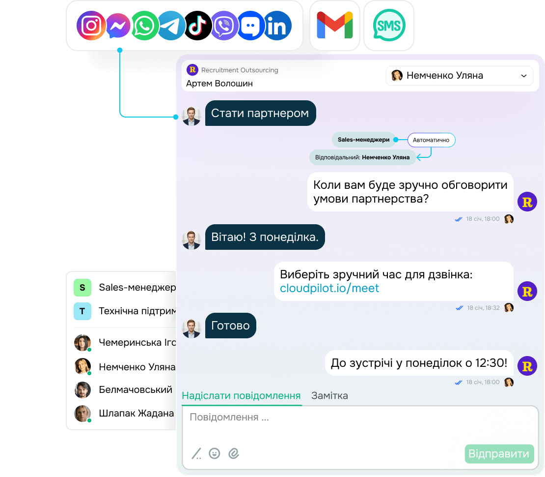 Об'єднуйте чати LinkedIn з іншими каналами
